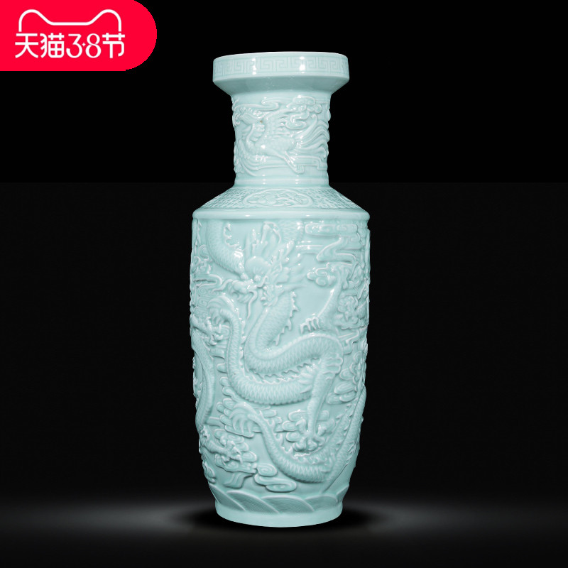 Jingdezhen ceramics by hand carve shadow dragon totem big vase villa home decoration collection furnishing articles