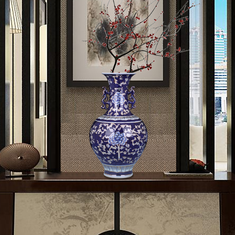 Jingdezhen ceramics hand - made large antique Chinese blue and white porcelain vases, flower arrangement, the sitting room porch rich ancient frame furnishing articles