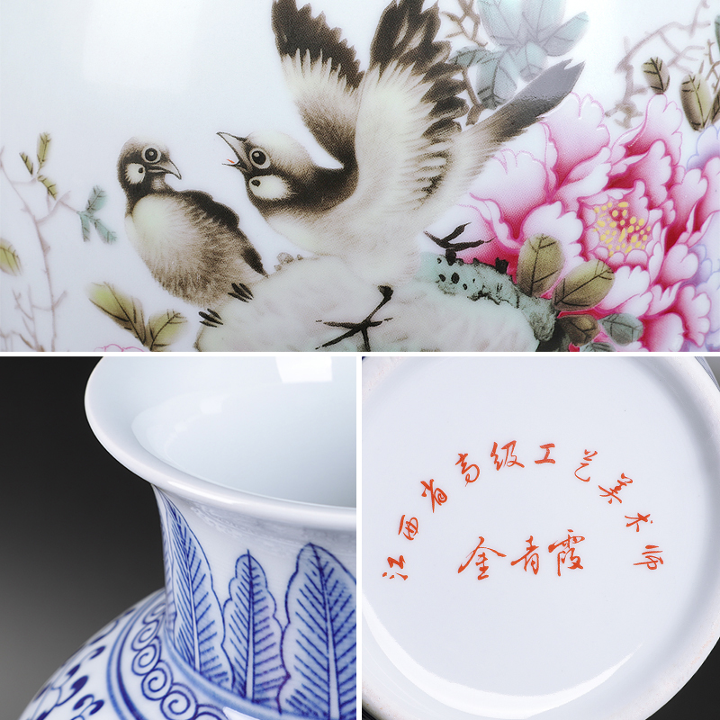 Jingdezhen ceramics vase hand - made pastel blue and white porcelain home sitting room adornment is placed crafts flower arrangement