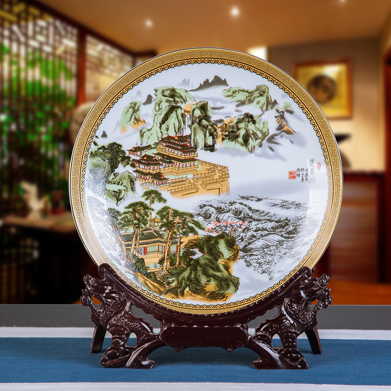 Jingdezhen ceramics furnishing articles household decorations hanging dish wine sitting room porch decoration plate Chinese arts and crafts