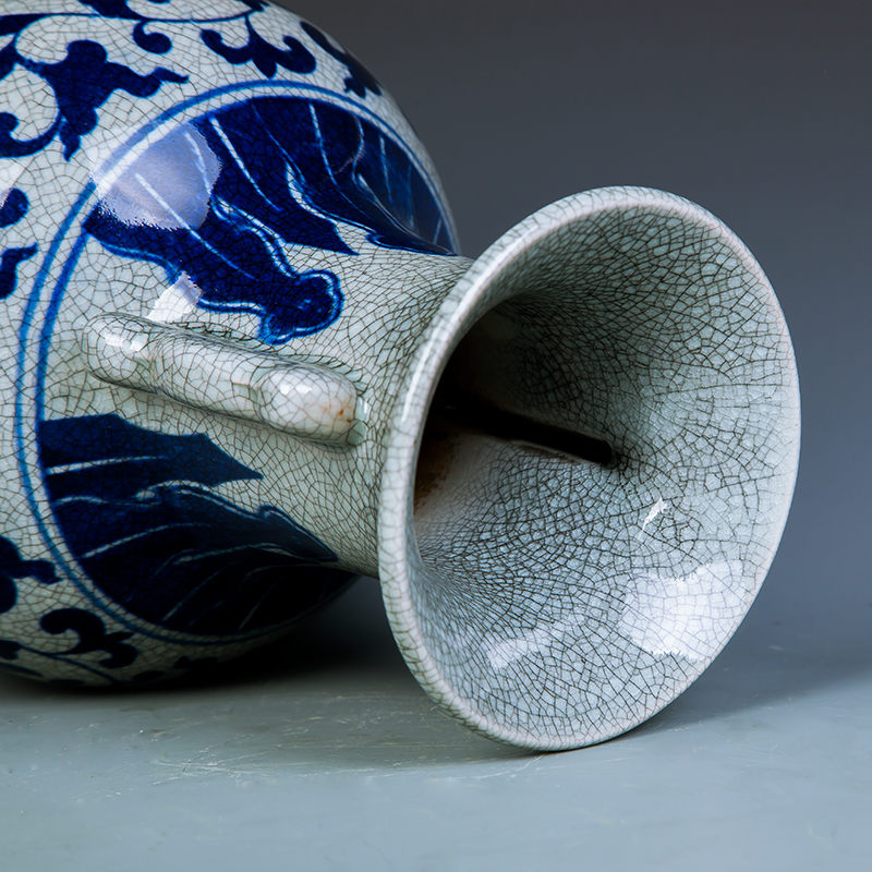 Jingdezhen ceramics vase blue and white crack glaze crafts home furnishing articles furnishing articles archaize sitting room adornment