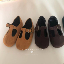Zoebaby Korean childrens clothing men and womens treasure soft and comfortable cute cross buckle frostsand leather shoes ins