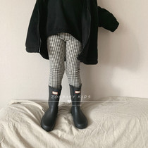 Zoebaby Korean childrens clothing men and womens treasure soft comfortable stretch plus velvet plaid leggings 19 Winter ins