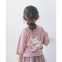 Zoebbay Korean boy dress female baby foreign gas soft little fox hand-painted t-shirt spring autumn