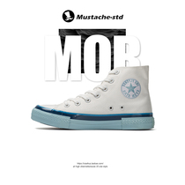 Moustache homemade Japan Okayama Gyuryu Miretro Milky Blue High Help 1970s Sail Cloth Shoes Small Crowdwhite Shoes