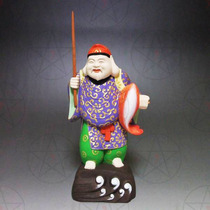 Japanese master engraver Shinichi Gono boxwood carving Ebisu God of Wealth Extremely colorful Ebisu Stagecoach God of wealth