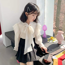 Girls' Shirt 2022 Autumn Shirt Girl Pearl Leaf White Shirt Girl Baby Han version Small Fanghui Long Sleeve Shirt