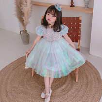 Childrens dress Girls female baby Aisha princess dress Summer new gauze dress Summer birthday dress Puffy gauze skirt