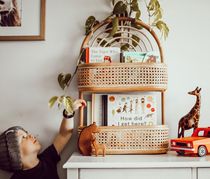 Small Forest Nordic ins wind rattan pylons Vintage handmade storage basket Two-layer wall hanging hook storage bookshelf