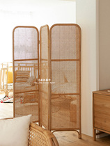 Small forest simple rattan woven screen Movable Japanese lattice entrance door foldable occlusion partition folding screen