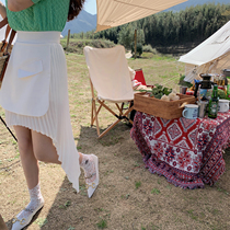 (Sweet straight man cut)Summer home design sense double skirt high waist a word irregular half pleated skirt Children