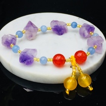 Hong Kong Amberman natural amethyst ore red agate sea blue treasure bracelet