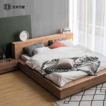 Nordic solid wood bed Japanese tatami low bed white oak storage bed black walnut homestay suspension bed can be customized