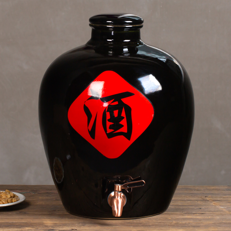 Jingdezhen ceramic jars 100 jins 50 kg 30 deacnter jar black glaze brewing cylinder earthenware jars