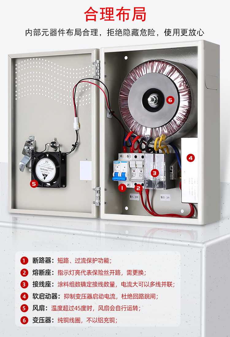 Силовой трансформатор 碳纳米发热涂料采暖变压器2000w 3000w地暖墙暖加热电源控制箱24v With Michael