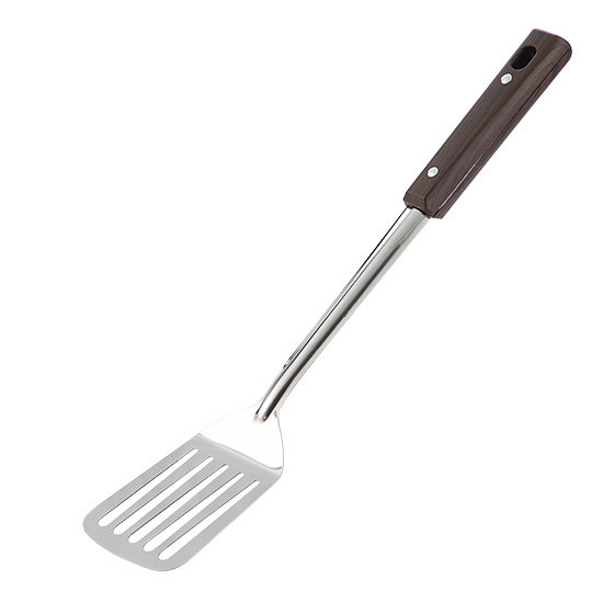 anti scalding handle, wood grain stainless steel spatula, leaky spoon, soup spoon, domestic kitchen, long handle, kitchen utensil, spoon, cooking spatula