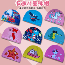 Childrens cloth cap swimming cap Girl boy cute cartoon pattern baby does not pull the head high elastic swimming cap goggle set