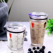 ins net celebrity with scale thickened glass milk cup Ladies with lid Straw cup Water cup Juice cold drink coffee cup