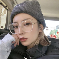 Net red black frame glasses female face small Korean version tide anti-blue radiation glasses eye protection square large frame myopia mirror