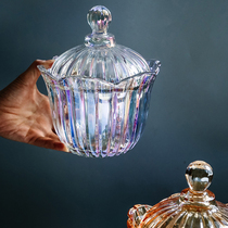 European-style home large candy cup glass fashion gray candy jar with lid Snack jar electroplated glass jar ornaments
