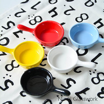 Ketchup salad dressing dish Ceramic seasoning dish with handle Handle Small dish discretionary dish waffle dish