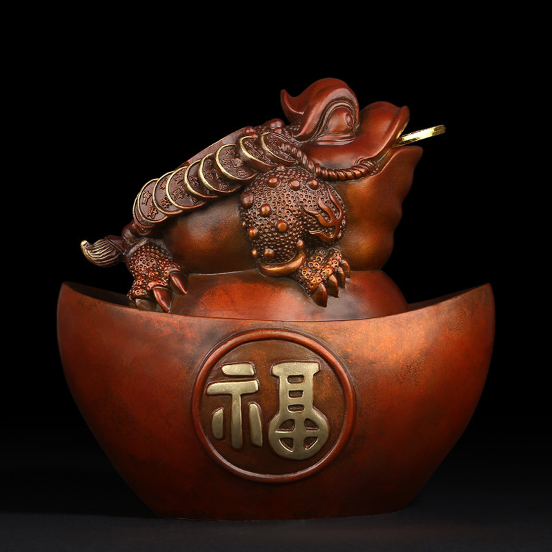 纳福《吸财》招财金蟾摆件 三足金蟾蜍元宝只进不出储蓄罐纯铜_7折