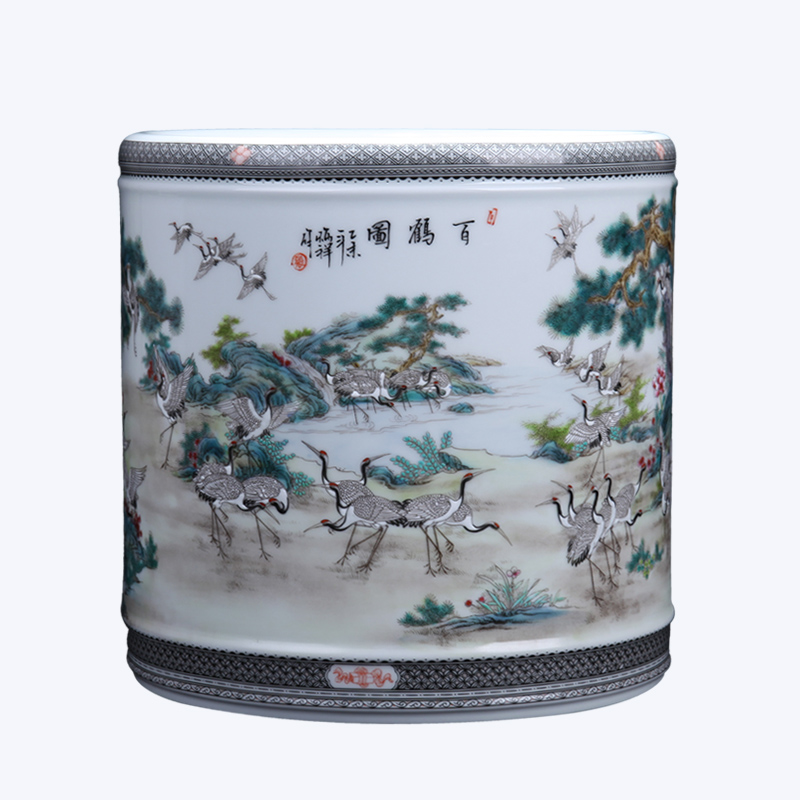 Jingdezhen ceramic I and contracted hand - made the crane figure big brush pot home sitting room porch porcelain decorative furnishing articles