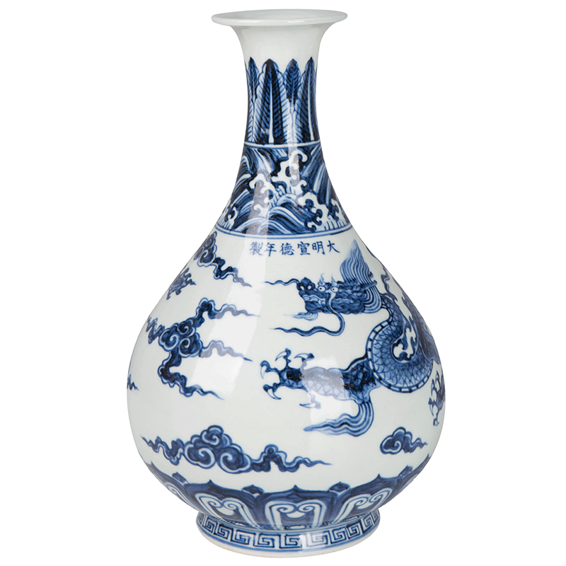 Jingdezhen ceramic new Chinese blue and white porcelain dragon vase okho spring home sitting room porch flower arranging, furnishing articles