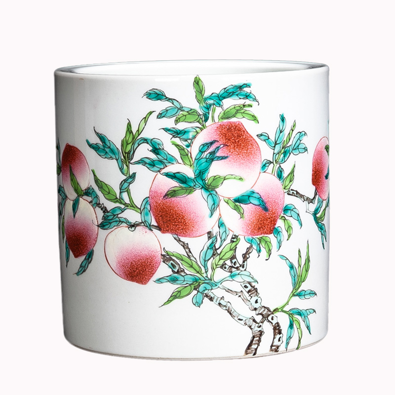 Jingdezhen ceramic sitting room wine peach porcelain ornaments furnishing articles office study of new Chinese style brush pot