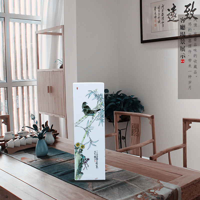 Jingdezhen ceramic manual charactizing a fine spring day square bottle decoration of new Chinese style living room a study vase furnishing articles