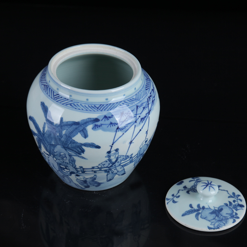 Blue and white porcelain of jingdezhen ceramics hand - made tong qu new Chinese style tea tea tea caddy fixings storage tank furnishing articles