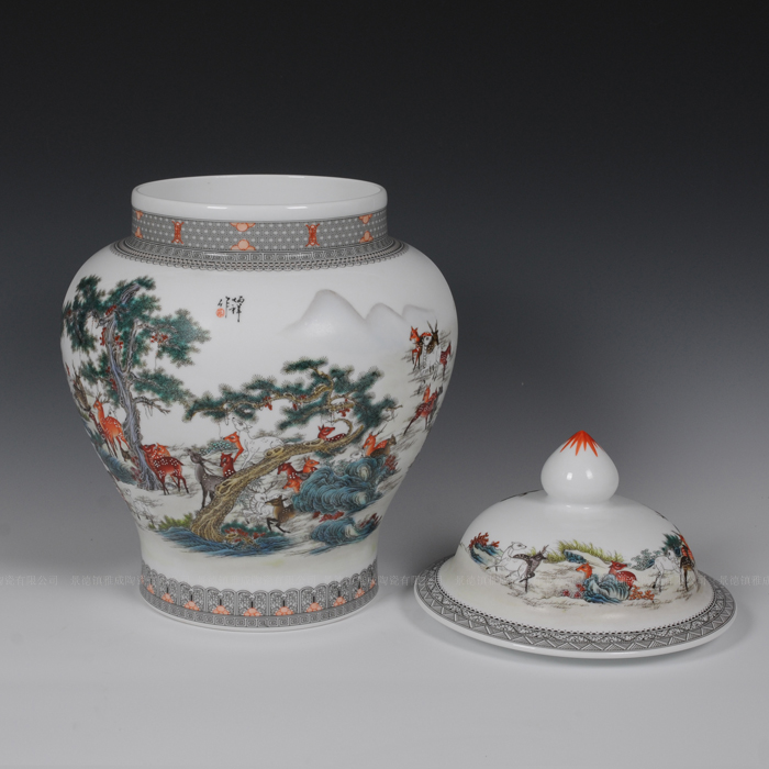 Jingdezhen ceramic caddy fixings hand - made porcelain enamel best crane, the general pot of new Chinese style sitting room adornment is placed