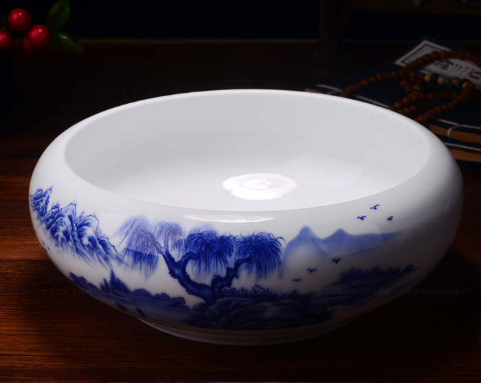 Jingdezhen ceramic blue and white porcelain cup tea accessories kung fu tea wash to wash to the writing brush washer from large tea furnishing articles