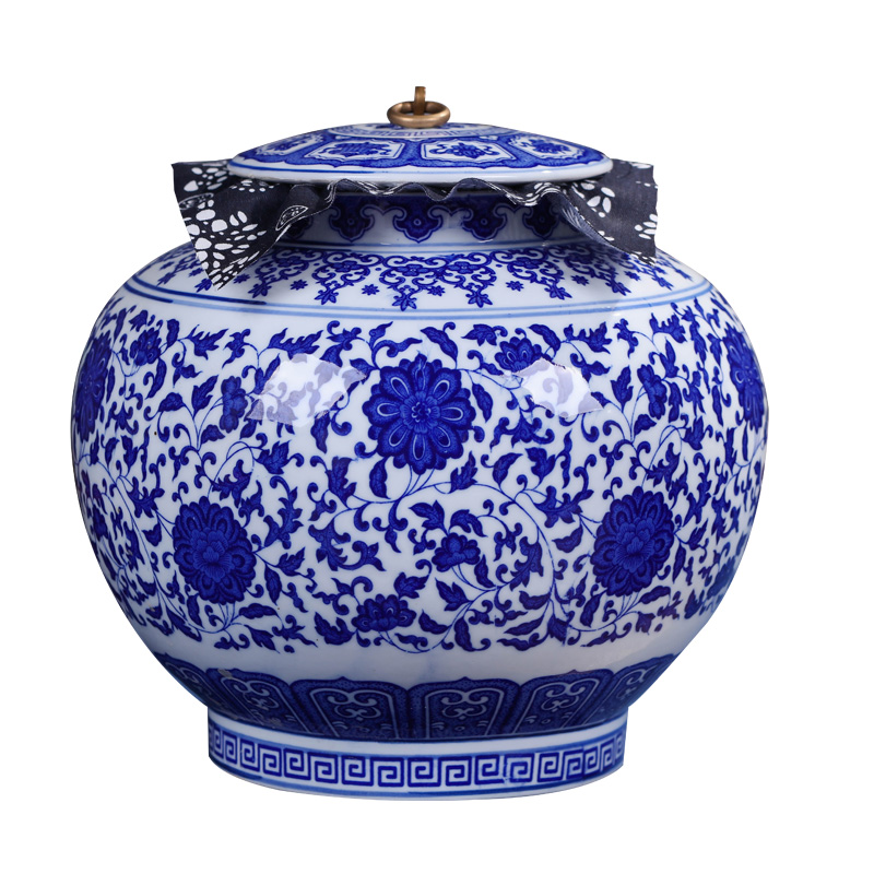 Jingdezhen ceramic large in blue and white porcelain tea pot of pu 'er tea packaging household ceramics storage tank