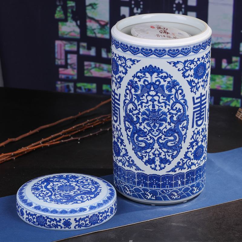 Jingdezhen ceramic bread seven large in pu 'er tea caddy fixings household seal pot tea cake box