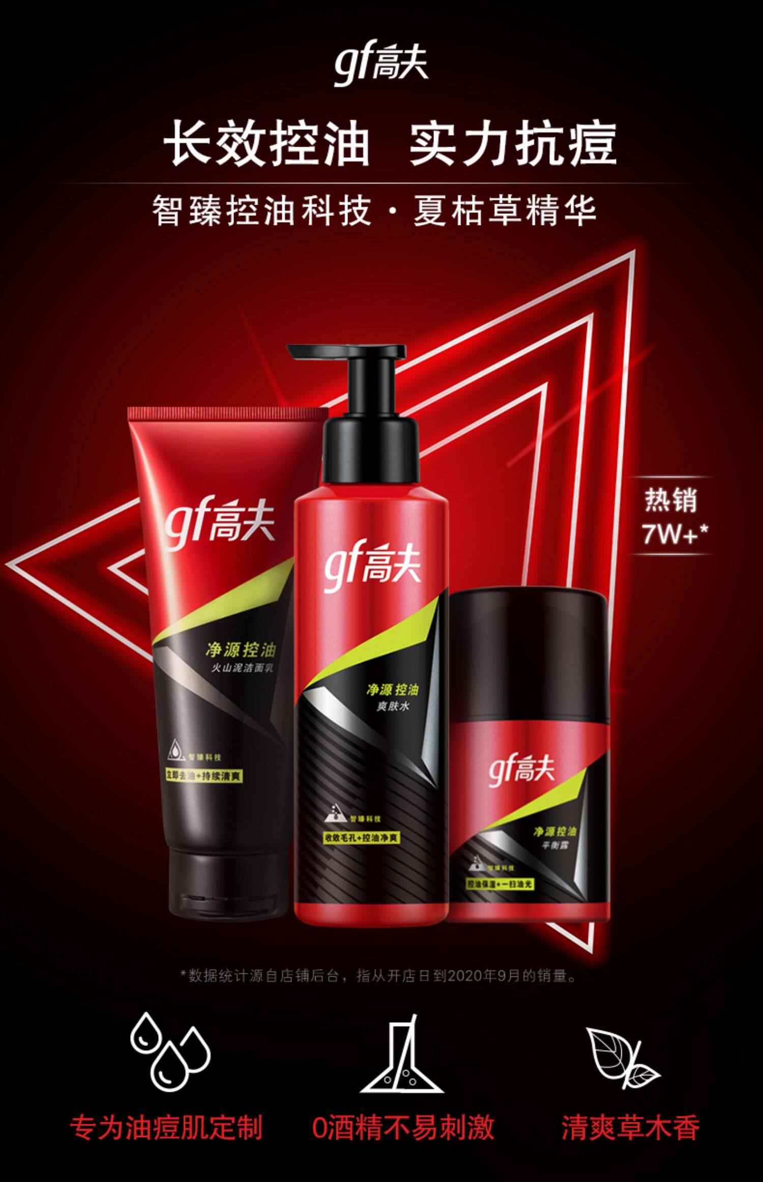 高夫净源控油套装男士洗面奶爽肤水乳套装补水保湿护肤品旗舰店_大淘