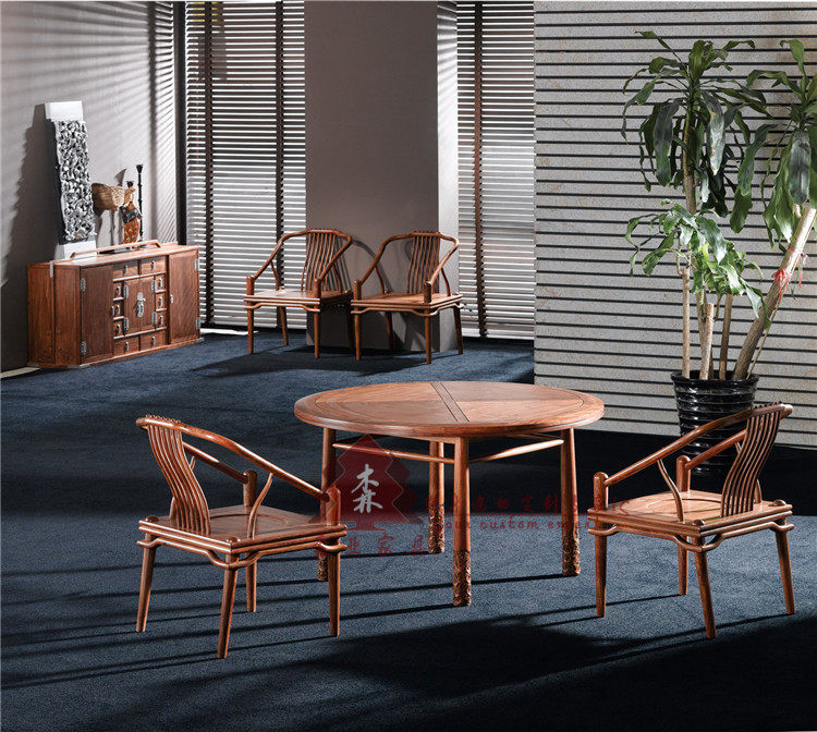 新中式花梨木圆桌定制荣麟京瓷家具餐桌椅苏梨家具团圆桌刺猬紫檀_7折