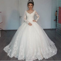 2021 new line of Shoulder Lace Long Sleeve Bridal Lace trailing wedding dresses