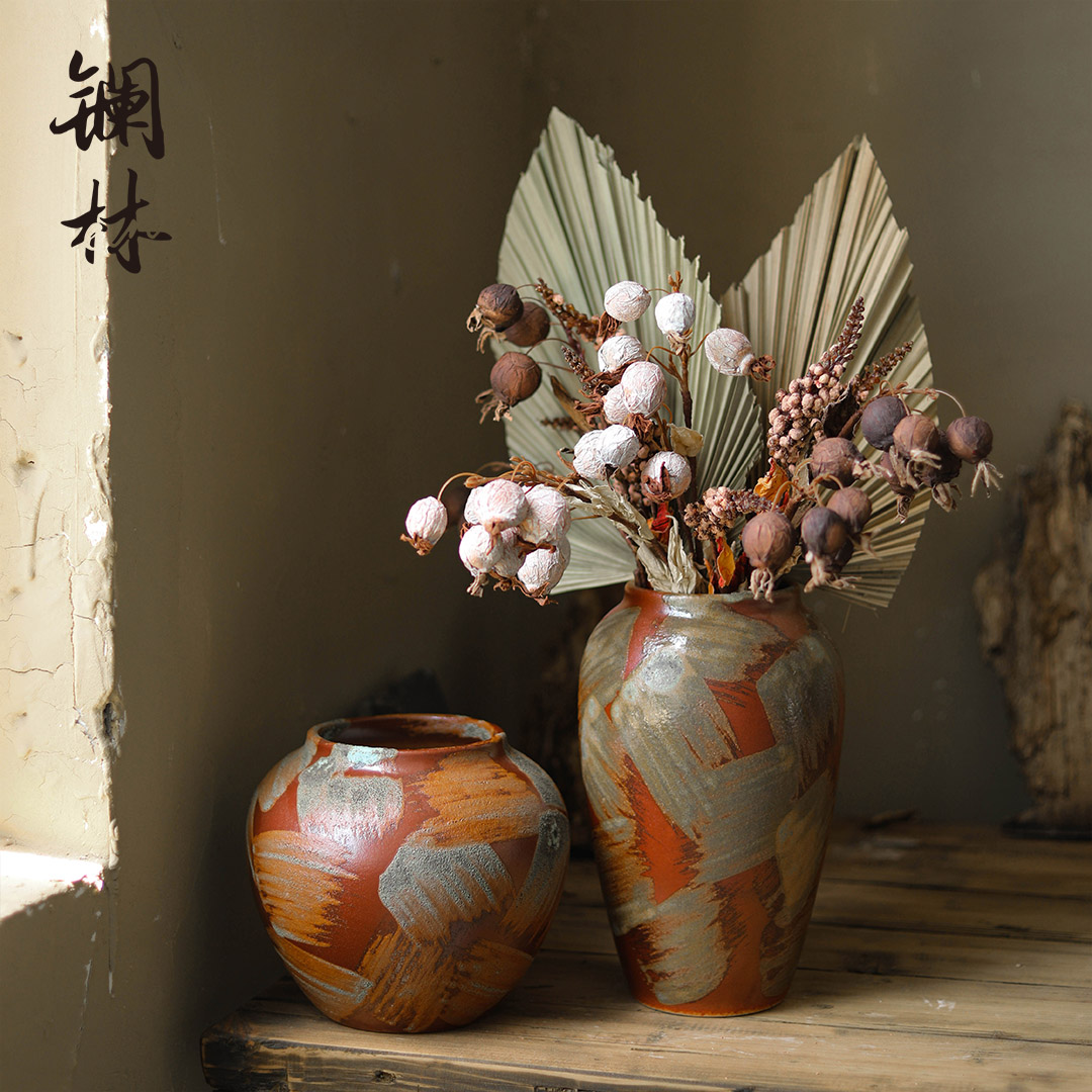 Retro canvas mesa vases, flower arranging dried flower art ceramic vase household decoration interior design furnishing articles props