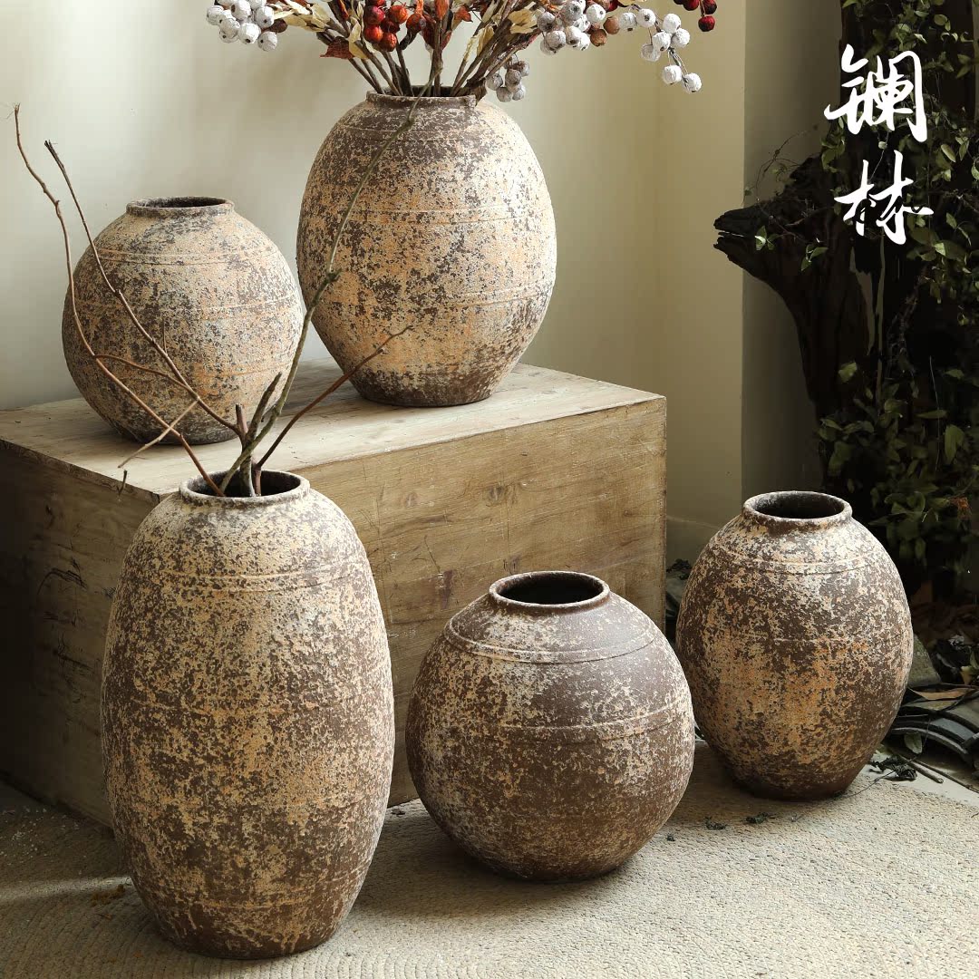 Manual coarse TaoHua device do old clay pottery retro flower arranging dried flower vase hand made Japanese tea zen flowerpot