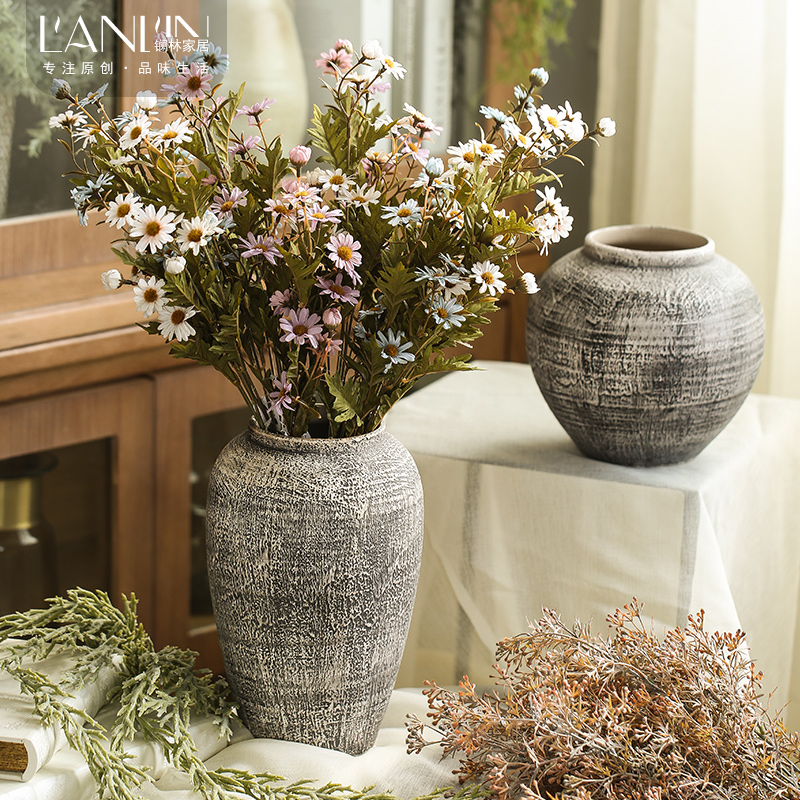 Sitting room ground ceramic vase furnishing articles to restore ancient ways American plug-in the dried flower implement jingdezhen coarse pottery flowerpot decorations