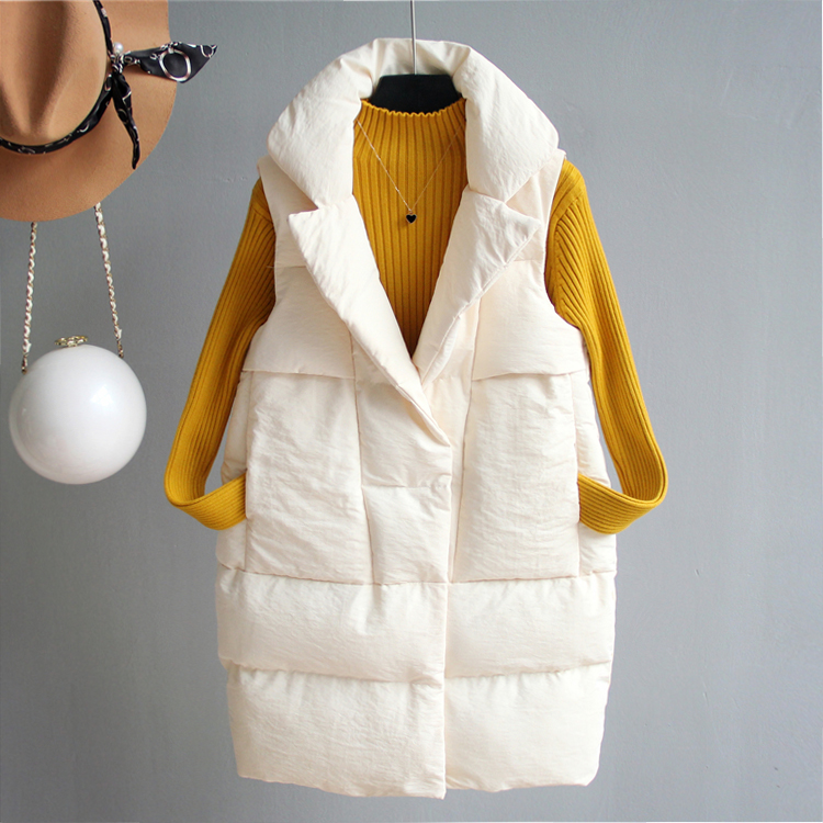 2022 New Spring Autumn Han Van Kan Shoulder Vest Medium Long Version Straight Cylinder Casual Cotton Clothing Sleeveless Cotton Padded Jacket Woman