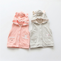 Girl vest spring and autumn 2021 new cotton Korean version of childrens hooded vest foreign girl baby waistcoat thin