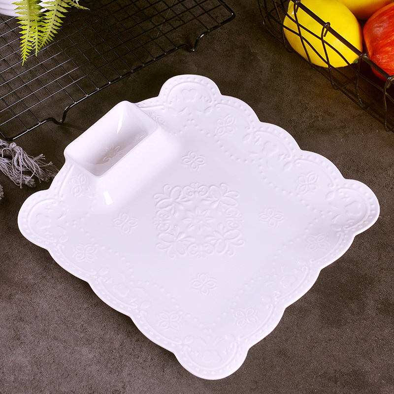 Jingdezhen glaze color creative relief under Chinese style household ceramics round dumplings dribbling vinegar dish square food dish dishes