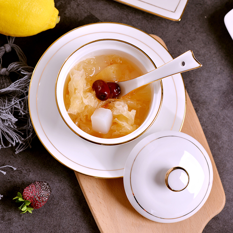 The Bird 's nest manual gold 】 【 steamed egg cup bowl shark fin soup bowl stew stew hose cover small household ceramic stew pot