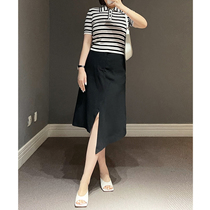 AnnaLemon delicate soft waxy skin feel full polo collar striped short sleeve sweater