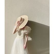 Annalemon Super fairy temperament small sexy tight knit sweater stitching organza silk petal sleeve