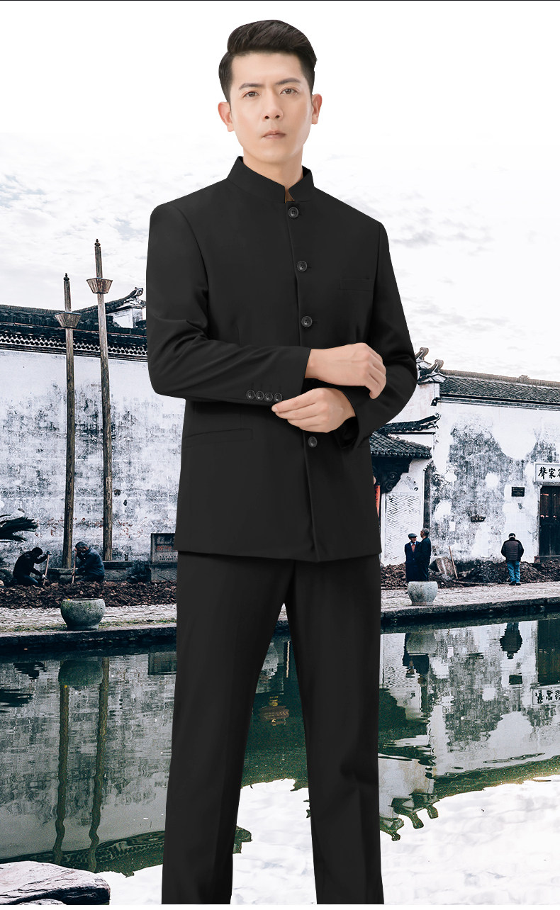 中山装男青年修身立领小西装礼服中国风学生装男士唐装套装演出服