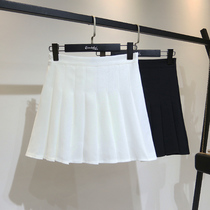 2022 New High Waist Plexu Skirt Short Skirt Woman Spring Summer White Half Body Skirt Anti-Light College Wind Black A Character Dress