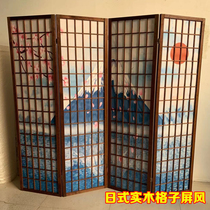 Screen Japanese lattice solid wood pine partition entrance photography background props decoration background wall can be moved